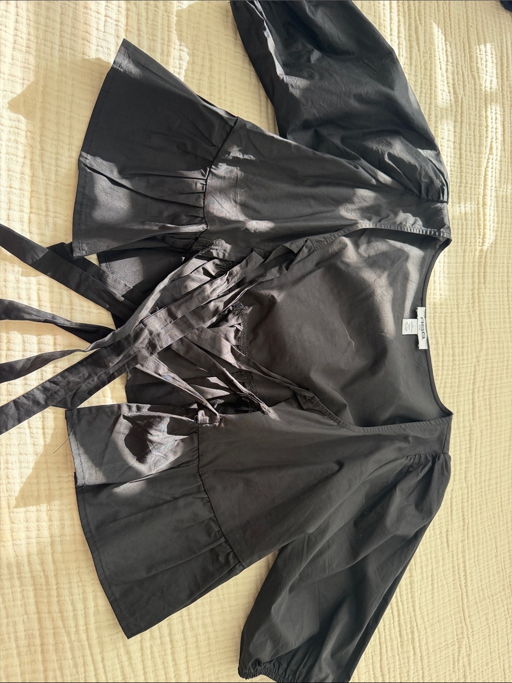 RSQ Black A-Line Tie-Front Peplum Top